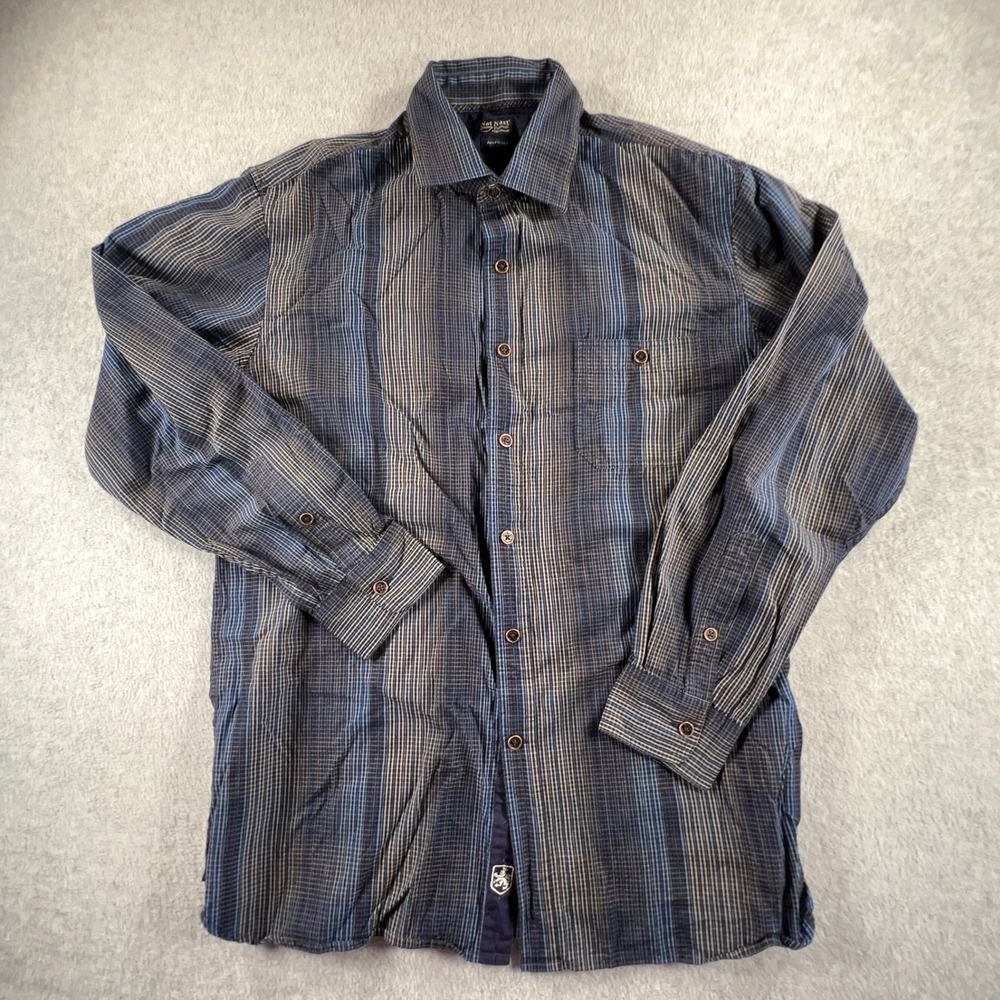 Nat Nast Luxury Originals Mens Large Navy Seal Combo Striped Button Down Shirt